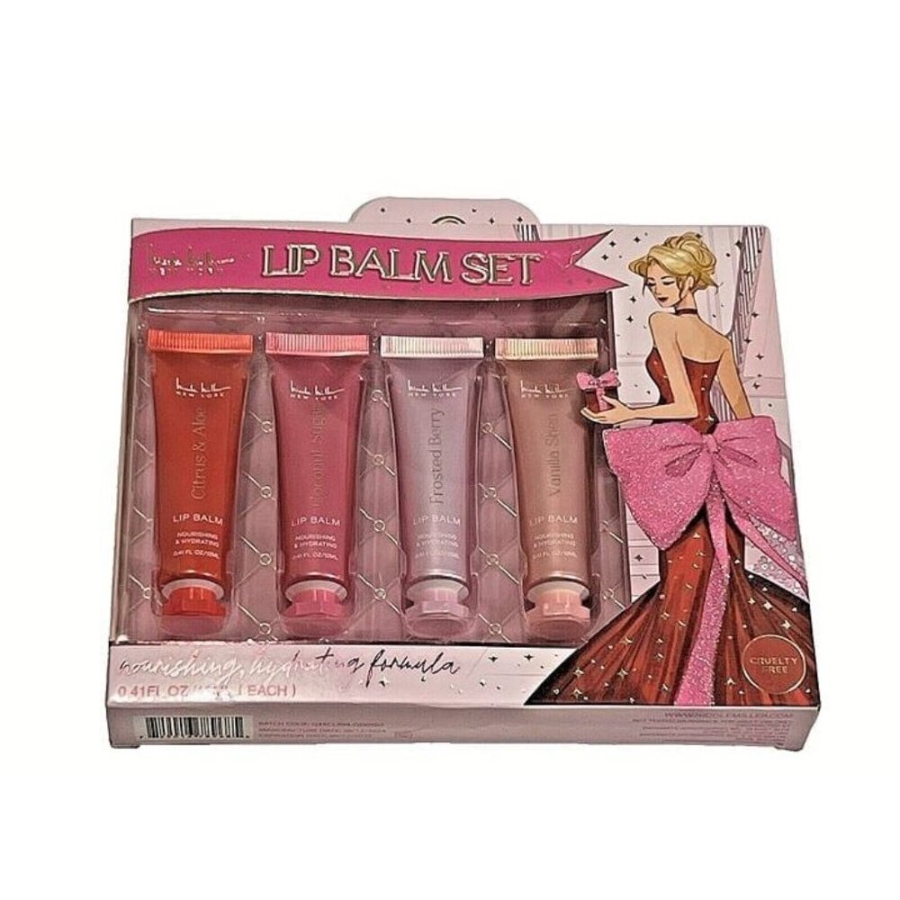Nicole Miller NY Lip Balm Pink Holiday GiftSet of 4 Nourishing Hydrating Formula